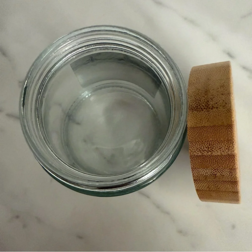 EREWHON Glass 14oz Jar Branded Lux Grocery Store Empty Reusable Wooden Lid Jar